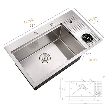 まさぽんページ◇14kgf 33 Inch Drop In Kitchen Sink with Cup Washer Workstation